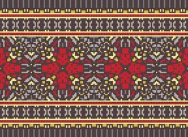 Cross Stitch Embroidery. Ethnic Patterns. Native Style. Traditional Design for texture, textile, fabric, clothing, Knitwear, print. Geometric Pixel Horizontal Seamless Vector. vector