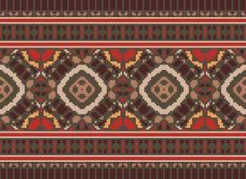 Pixel Embroidery ethnic pattern, Vector Geometric ornate background, Cross stitch retro zigzag style, pattern knitting continuous, Design for textile, fabric, ceramic, digital print