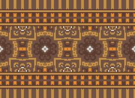 Pixel Embroidery ethnic pattern, Vector Geometric ornate background, Cross stitch retro zigzag style, pattern knitting continuous, Design for textile, fabric, ceramic, digital print