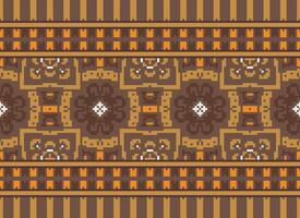 Pixel Embroidery ethnic pattern, Vector Geometric ornate background, Cross stitch retro zigzag style, pattern knitting continuous, Design for textile, fabric, ceramic, digital print