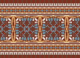 Pixel Embroidery ethnic pattern, Vector Geometric ornate background, Cross stitch retro zigzag style, pattern knitting continuous, Design for textile, fabric, ceramic, digital print