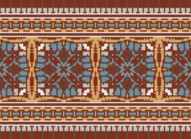 Pixel Embroidery ethnic pattern, Vector Geometric ornate background, Cross stitch retro zigzag style, pattern knitting continuous, Design for textile, fabric, ceramic, digital print