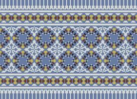 Cross Stitch pattern with Floral Designs. Traditional cross stitch needlework. Geometric Ethnic pattern, Embroidery, Textile ornamentation, fabric, Hand stitched pattern, Cultural stitching pixel art. vector