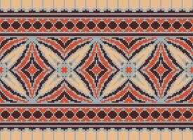 Pixel Embroidery ethnic pattern, Vector Geometric ornate background, Cross stitch retro zigzag style, pattern knitting continuous, Design for textile, fabric, ceramic, digital print