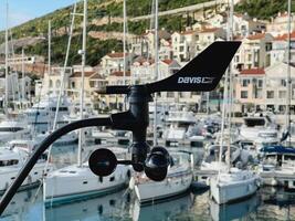 Lustica, Montenegro - 01 november 2023. Cup anemometer with a weathervane near the pier of the resort town photo