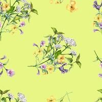 Seamless wild medicinal plant, herbs watercolor pattern isolated on yellow background. Floral pattern with millefolium, nettle, pulmonaria, celanine hand drawn. Design for label, package, textile vector