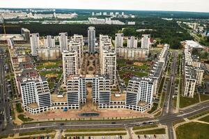 View from the height of the new district in the city of Minsk.Architecture of the city of Minsk.A new area of the lighthouse.Belarus photo