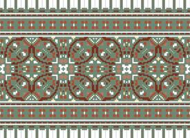 Pixel Cross Stitch pattern with Floral Designs. Traditional cross stitch needlework. Geometric Ethnic pattern, Embroidery, Textile ornamentation, fabric, Hand stitched pattern, pixel art. vector