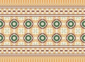 A Floral pixel art pattern on grey background.geometric ethnic oriental embroidery vector illustration. pixel style, abstract background, cross stitch.design for texture, fabric, cloth, scarf, print