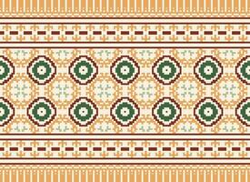 A Floral pixel art pattern on grey background.geometric ethnic oriental embroidery vector illustration. pixel style, abstract background, cross stitch.design for texture, fabric, cloth, scarf, print