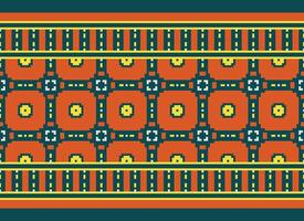 A Floral pixel art pattern on grey background.geometric ethnic oriental embroidery vector illustration. pixel style, abstract background, cross stitch.design for texture, fabric, cloth, scarf, print