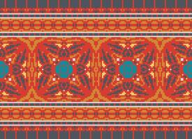 Cross Stitch Border. Embroidery Cross Stitch. Ethnic Patterns. Geometric Ethnic Indian pattern. Native Ethnic pattern.Texture Textile Fabric Clothing Knitwear print. Pixel Horizontal Seamless Vector. vector