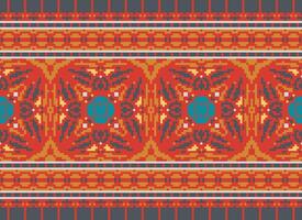 Cross Stitch Border. Embroidery Cross Stitch. Ethnic Patterns. Geometric Ethnic Indian pattern. Native Ethnic pattern.Texture Textile Fabric Clothing Knitwear print. Pixel Horizontal Seamless Vector. vector