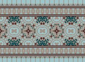 Cross Stitch Border. Embroidery Cross Stitch. Ethnic Patterns. Geometric Ethnic Indian pattern. Native Ethnic pattern.Texture Textile Fabric Clothing Knitwear print. Pixel Horizontal Seamless Vector. vector