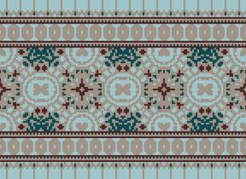 Cross Stitch Border. Embroidery Cross Stitch. Ethnic Patterns. Geometric Ethnic Indian pattern. Native Ethnic pattern.Texture Textile Fabric Clothing Knitwear print. Pixel Horizontal Seamless Vector. vector