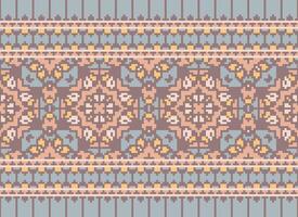 Cross Stitch Embroidery. Ethnic Patterns. Native Style. Traditional Design for texture, textile, fabric, clothing, Knitwear, print. Geometric Pixel Horizontal Seamless Vector. vector