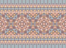 Cross Stitch Embroidery. Ethnic Patterns. Native Style. Traditional Design for texture, textile, fabric, clothing, Knitwear, print. Geometric Pixel Horizontal Seamless Vector. vector