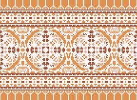 Cross Stitch Border. Embroidery Cross Stitch. Ethnic Patterns. Geometric Ethnic Indian pattern. Native Ethnic pattern.Texture Textile Fabric Clothing Knitwear print. Pixel Horizontal Seamless Vector. vector
