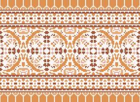 Cross Stitch Border. Embroidery Cross Stitch. Ethnic Patterns. Geometric Ethnic Indian pattern. Native Ethnic pattern.Texture Textile Fabric Clothing Knitwear print. Pixel Horizontal Seamless Vector. vector