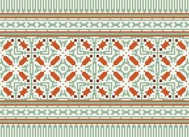 Cross Stitch pattern with Floral Designs. Traditional cross stitch needlework. Geometric Ethnic pattern, Embroidery, Textile ornamentation, fabric, Hand stitched pattern, Cultural stitching pixel art. vector