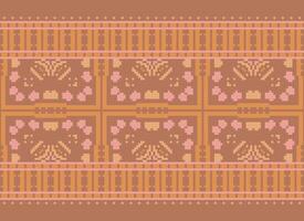 Cross Stitch Border. Embroidery Cross Stitch. Ethnic Patterns. Geometric Ethnic Indian pattern. Native Ethnic pattern.Texture Textile Fabric Clothing Knitwear print. Pixel Horizontal Seamless Vector. vector