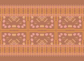 Cross Stitch Border. Embroidery Cross Stitch. Ethnic Patterns. Geometric Ethnic Indian pattern. Native Ethnic pattern.Texture Textile Fabric Clothing Knitwear print. Pixel Horizontal Seamless Vector. vector