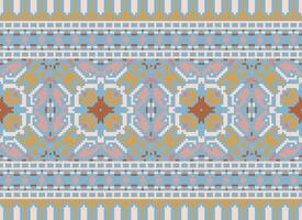 Cross Stitch Embroidery. Ethnic Patterns. Native Style. Traditional Design for texture, textile, fabric, clothing, Knitwear, print. Geometric Pixel Horizontal Seamless Vector. vector