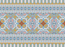 Cross Stitch Embroidery. Ethnic Patterns. Native Style. Traditional Design for texture, textile, fabric, clothing, Knitwear, print. Geometric Pixel Horizontal Seamless Vector. vector