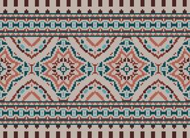 Cross Stitch Border. Embroidery Cross Stitch. Ethnic Patterns. Geometric Ethnic Indian pattern. Native Ethnic pattern.Texture Textile Fabric Clothing Knitwear print. Pixel Horizontal Seamless Vector. vector