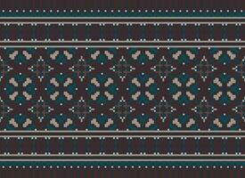 A Floral pixel art pattern on grey background.geometric ethnic oriental embroidery vector illustration. pixel style, abstract background, cross stitch.design for texture, fabric, cloth, scarf, print