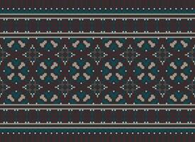 A Floral pixel art pattern on grey background.geometric ethnic oriental embroidery vector illustration. pixel style, abstract background, cross stitch.design for texture, fabric, cloth, scarf, print