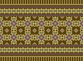 Pixel Cross Stitch pattern with Floral Designs. Traditional cross stitch needlework. Geometric Ethnic pattern, Embroidery, Textile ornamentation, fabric, Hand stitched pattern, pixel art. vector