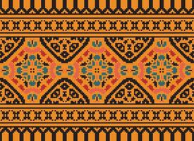 Cross Stitch Embroidery. Ethnic Patterns. Native Style. Traditional Design for texture, textile, fabric, clothing, Knitwear, print. Geometric Pixel Horizontal Seamless Vector. vector