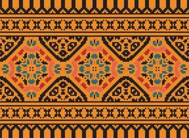 Cross Stitch Embroidery. Ethnic Patterns. Native Style. Traditional Design for texture, textile, fabric, clothing, Knitwear, print. Geometric Pixel Horizontal Seamless Vector. vector