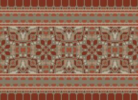Cross Stitch pattern with Floral Designs. Traditional cross stitch needlework. Geometric Ethnic pattern, Embroidery, Textile ornamentation, fabric, Hand stitched pattern, Cultural stitching pixel art. vector