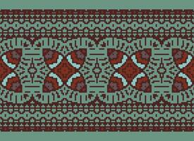 Cross Stitch Embroidery. Ethnic Patterns. Native Style. Traditional Design for texture, textile, fabric, clothing, Knitwear, print. Geometric Pixel Horizontal Seamless Vector. vector