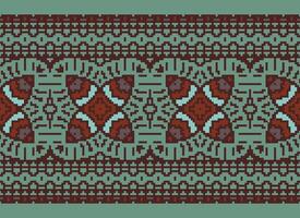 Cross Stitch Embroidery. Ethnic Patterns. Native Style. Traditional Design for texture, textile, fabric, clothing, Knitwear, print. Geometric Pixel Horizontal Seamless Vector. vector