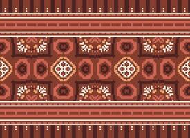 Cross Stitch Border. Embroidery Cross Stitch. Ethnic Patterns. Geometric Ethnic Indian pattern. Native Ethnic pattern.Texture Textile Fabric Clothing Knitwear print. Pixel Horizontal Seamless Vector. vector
