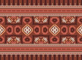 Cross Stitch Border. Embroidery Cross Stitch. Ethnic Patterns. Geometric Ethnic Indian pattern. Native Ethnic pattern.Texture Textile Fabric Clothing Knitwear print. Pixel Horizontal Seamless Vector. vector