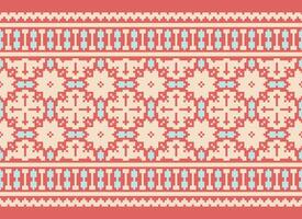 A Floral pixel art pattern on grey background.geometric ethnic oriental embroidery vector illustration. pixel style, abstract background, cross stitch.design for texture, fabric, cloth, scarf, print