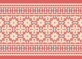 A Floral pixel art pattern on grey background.geometric ethnic oriental embroidery vector illustration. pixel style, abstract background, cross stitch.design for texture, fabric, cloth, scarf, print