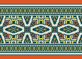 Pixel Ethnic pattern vector background. seamless pattern traditional, Design for background, wallpaper, Batik, fabric, carpet, clothing, wrapping, and textile.ethnic pattern Vector illustration.