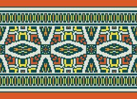 Pixel Ethnic pattern vector background. seamless pattern traditional, Design for background, wallpaper, Batik, fabric, carpet, clothing, wrapping, and textile.ethnic pattern Vector illustration.