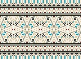 flower embroidery on brown background. ikat and cross stitch geometric seamless pattern ethnic oriental traditional. Aztec style illustration design for carpet, wallpaper, clothing, wrapping, batik. vector