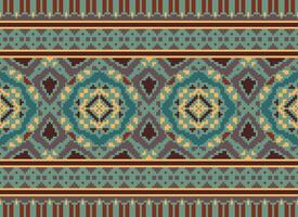 Pixel Ethnic pattern vector background. seamless pattern traditional, Design for background, wallpaper, Batik, fabric, carpet, clothing, wrapping, and textile.ethnic pattern Vector illustration.