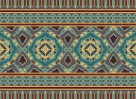 Pixel Ethnic pattern vector background. seamless pattern traditional, Design for background, wallpaper, Batik, fabric, carpet, clothing, wrapping, and textile.ethnic pattern Vector illustration.