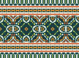 Pixel Ethnic pattern vector background. seamless pattern traditional, Design for background, wallpaper, Batik, fabric, carpet, clothing, wrapping, and textile.ethnic pattern Vector illustration.