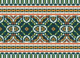 Pixel Ethnic pattern vector background. seamless pattern traditional, Design for background, wallpaper, Batik, fabric, carpet, clothing, wrapping, and textile.ethnic pattern Vector illustration.