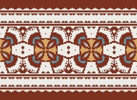 Pixel Embroidery ethnic pattern, Vector Geometric ornate background, Cross stitch retro zigzag style, pattern knitting continuous, Design for textile, fabric, ceramic, digital print