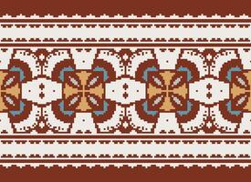 Pixel Embroidery ethnic pattern, Vector Geometric ornate background, Cross stitch retro zigzag style, pattern knitting continuous, Design for textile, fabric, ceramic, digital print